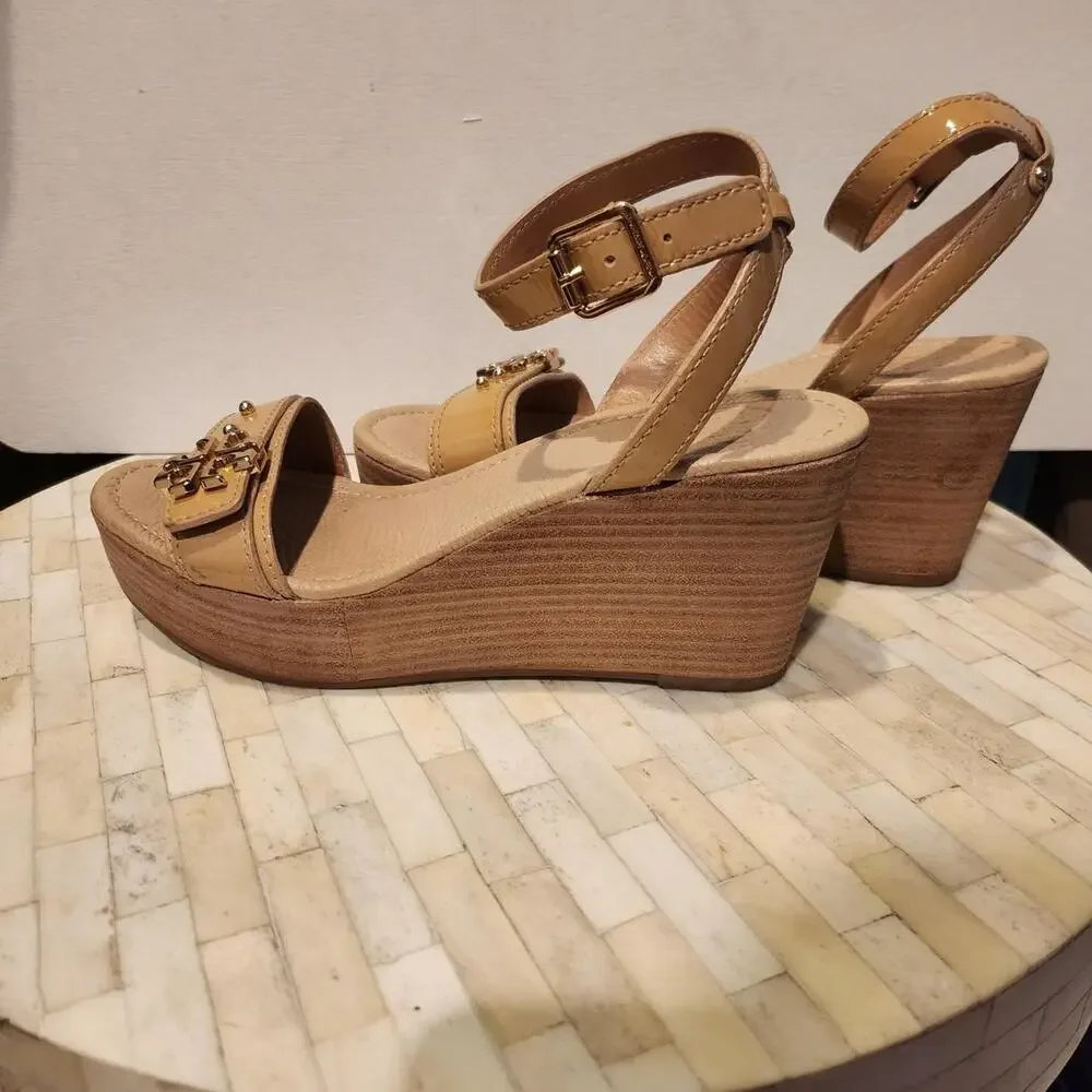 Tory Burch patent leather wedge sandals size 6.5